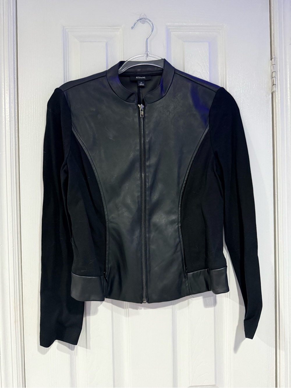 Alfani Black Faux Leather and Knit Panel Zip Jacket